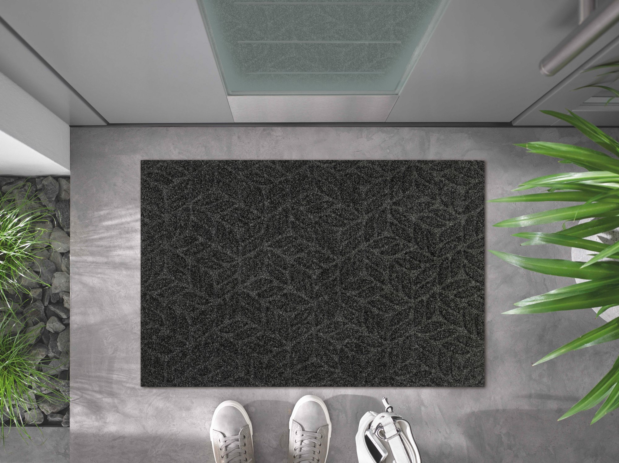 wash+dry Eingangsmatte DUNE Fussmatte Leaves Dark Grey 60x90 9010216062809